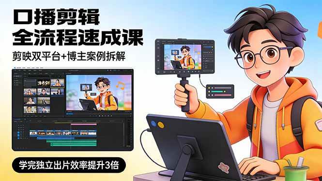 【21331】小丁口播剪辑全流程速成课，剪映双平台+博主案例拆解，学完独立出片效率提升3倍