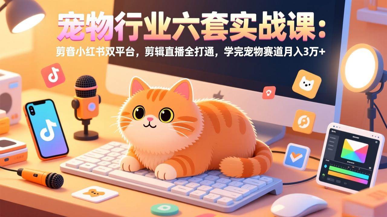 【21339】东哥宠物行业六套实战课：抖音小红书双平台，剪辑直播全打通，学完宠物赛道月入3万+