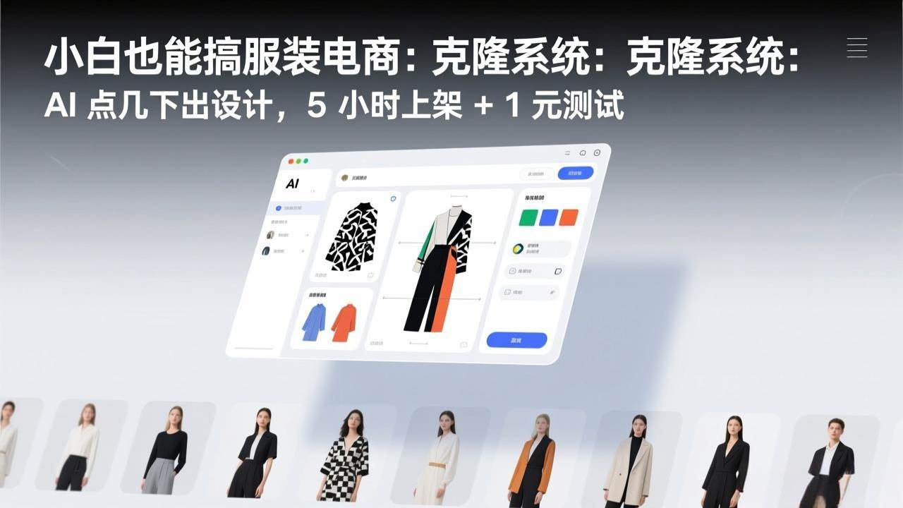 【21342】小白也能搞服装电商：克隆系统：AI 点几下出设计，5 小时上架 + 1 元测试