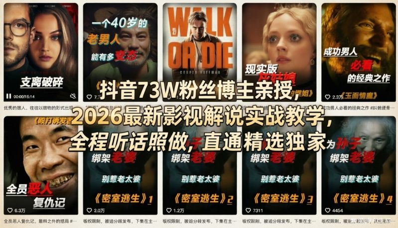 硬骨头抖音73W粉丝博主亲授，2026最新影视解说实战教学，全程听话照做，直通精选独家
