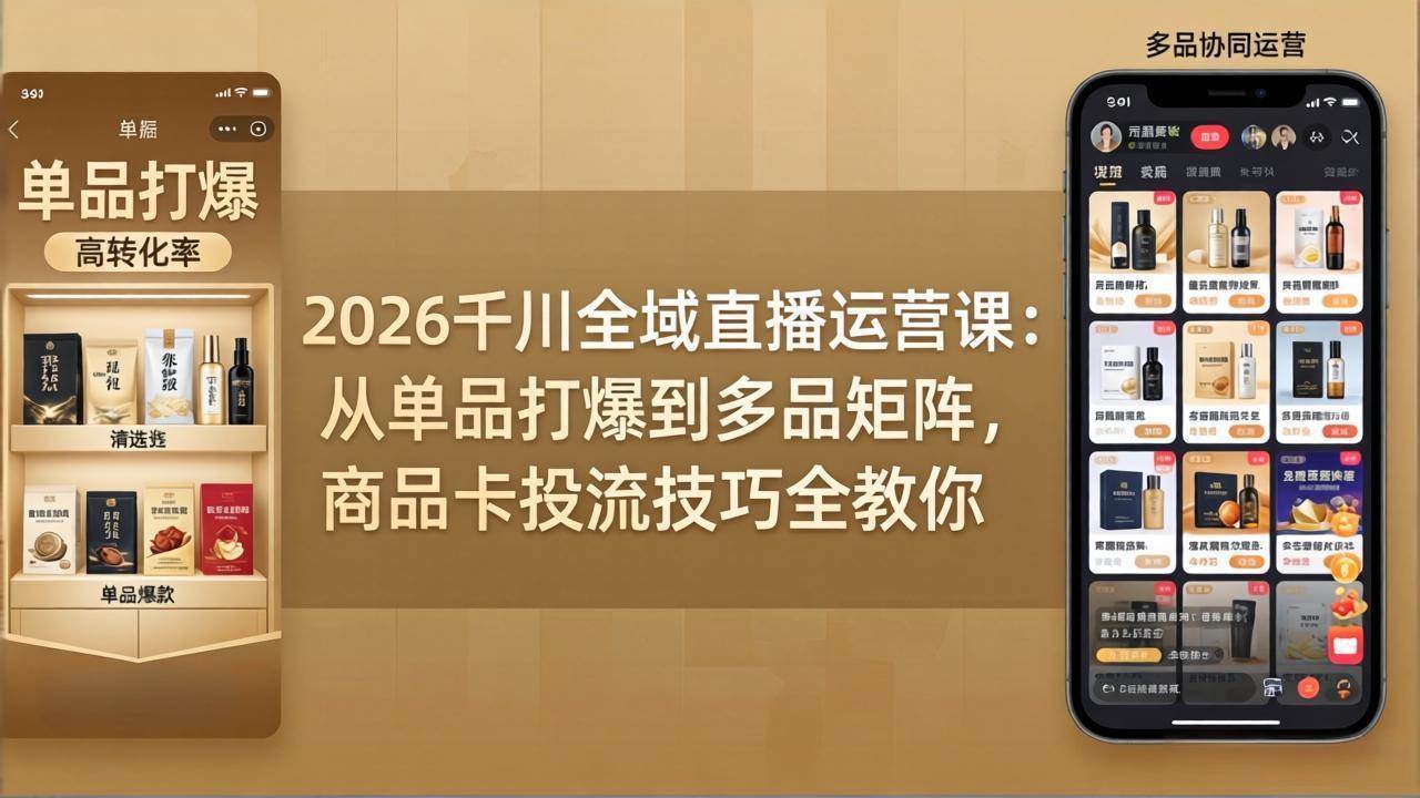 【21590】2026千川全域直播运营课：从单品打爆到多品矩阵，商品卡投流技巧全教你