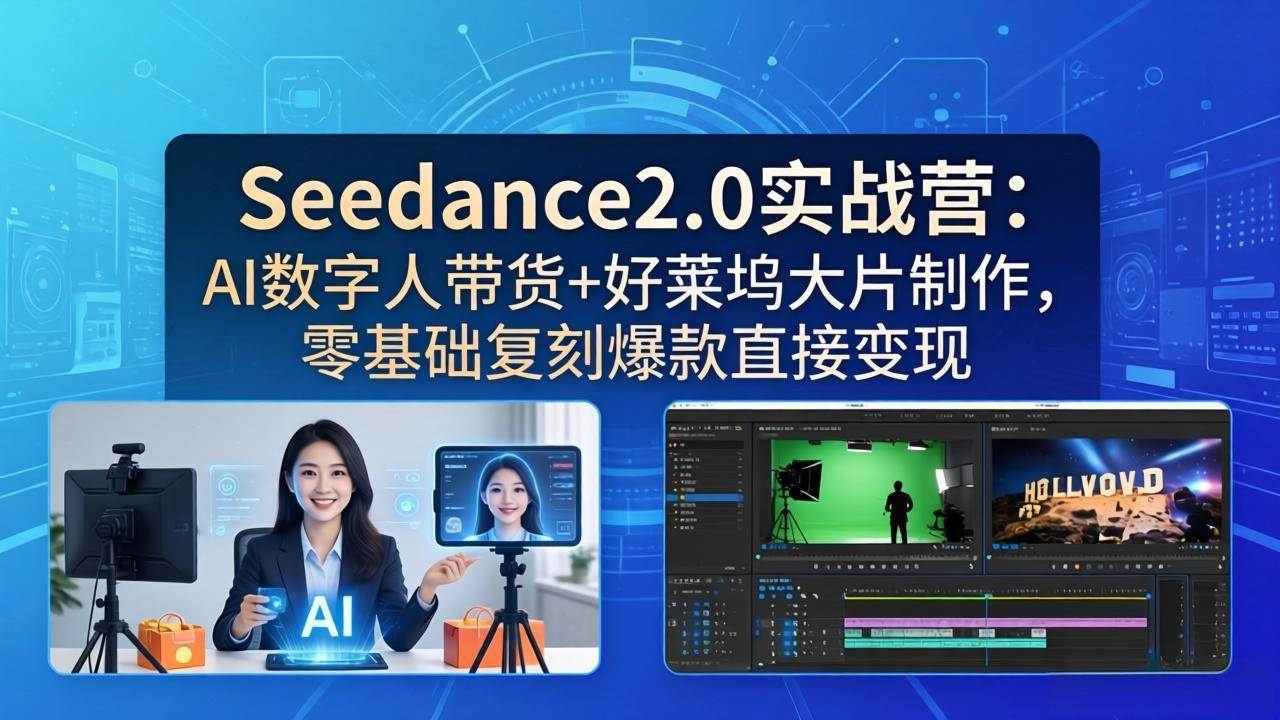 吴老师Seedance2.0实战营：AI数字人带货+好莱坞大片制作，零基础复刻爆款直接变现