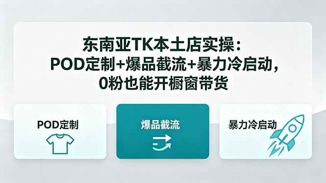 【21664】东南亚TK本土店实操：POD定制+爆品截流+暴力冷启动，0粉也能开橱窗带货
